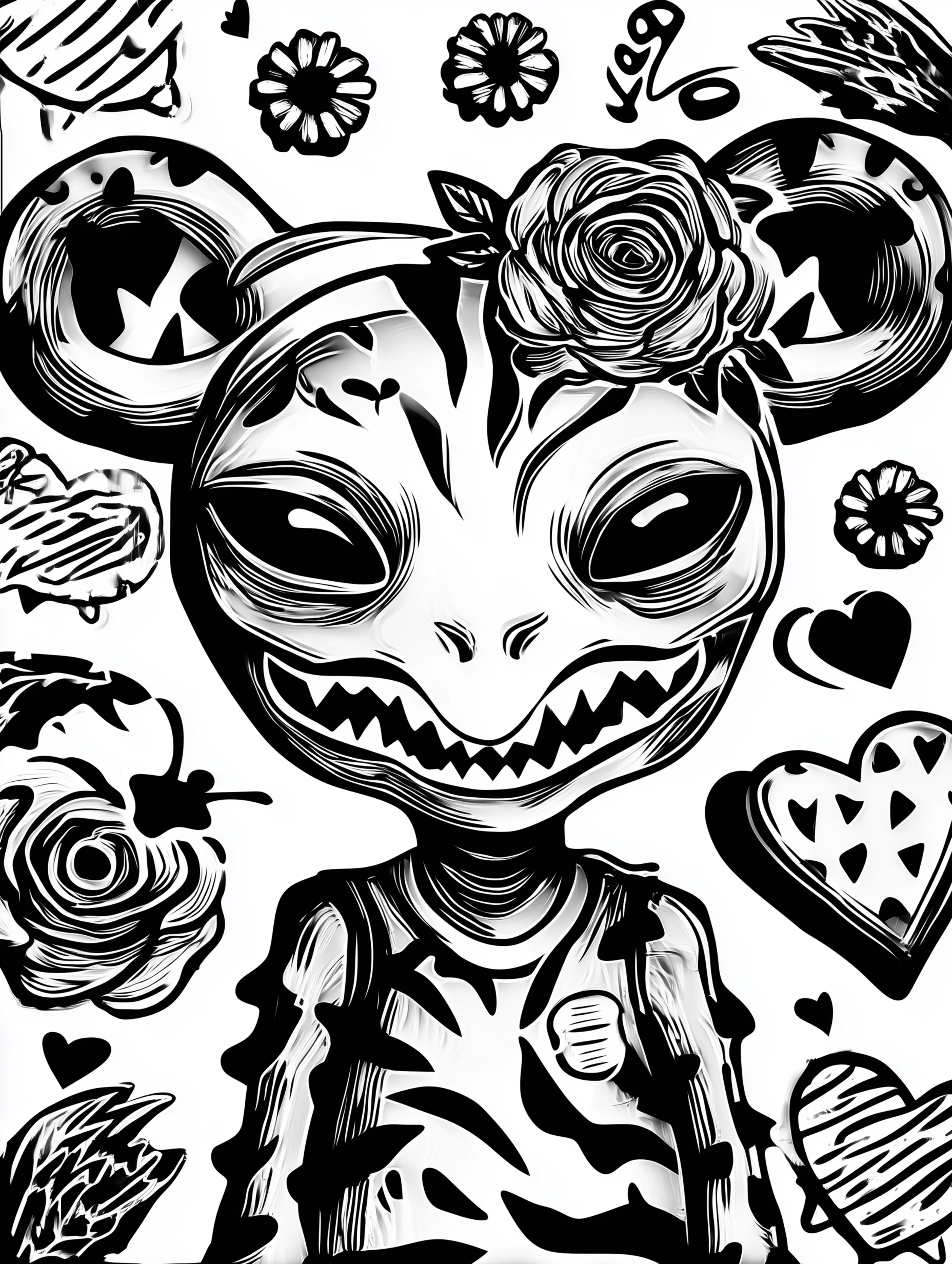 Free printable alien coloring page for adults featuring a mousy alien with two ears